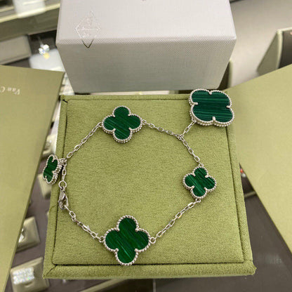 [：Polaidi Jewelry]CLOVER 5 MOTIFS SIVLER MALACHITE BRACELET