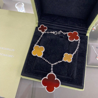 [：Polaidi Jewelry]CLOVER 5 MOTIFS SIVLER CARNELIAN TIGER EYE BRACELET