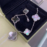 [Perlaura Jewelry ]CLOVER 5 MOTIFS SIVLER DARK MOP BRACELET