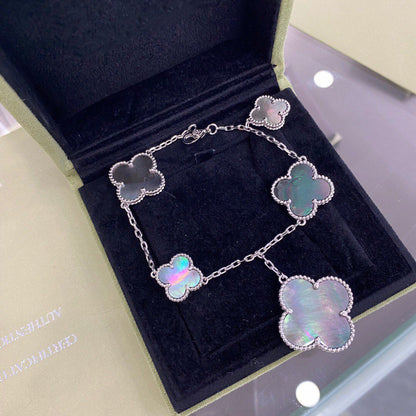 [：Polaidi Jewelry]CLOVER 5 MOTIFS SIVLER DARK MOP BRACELET