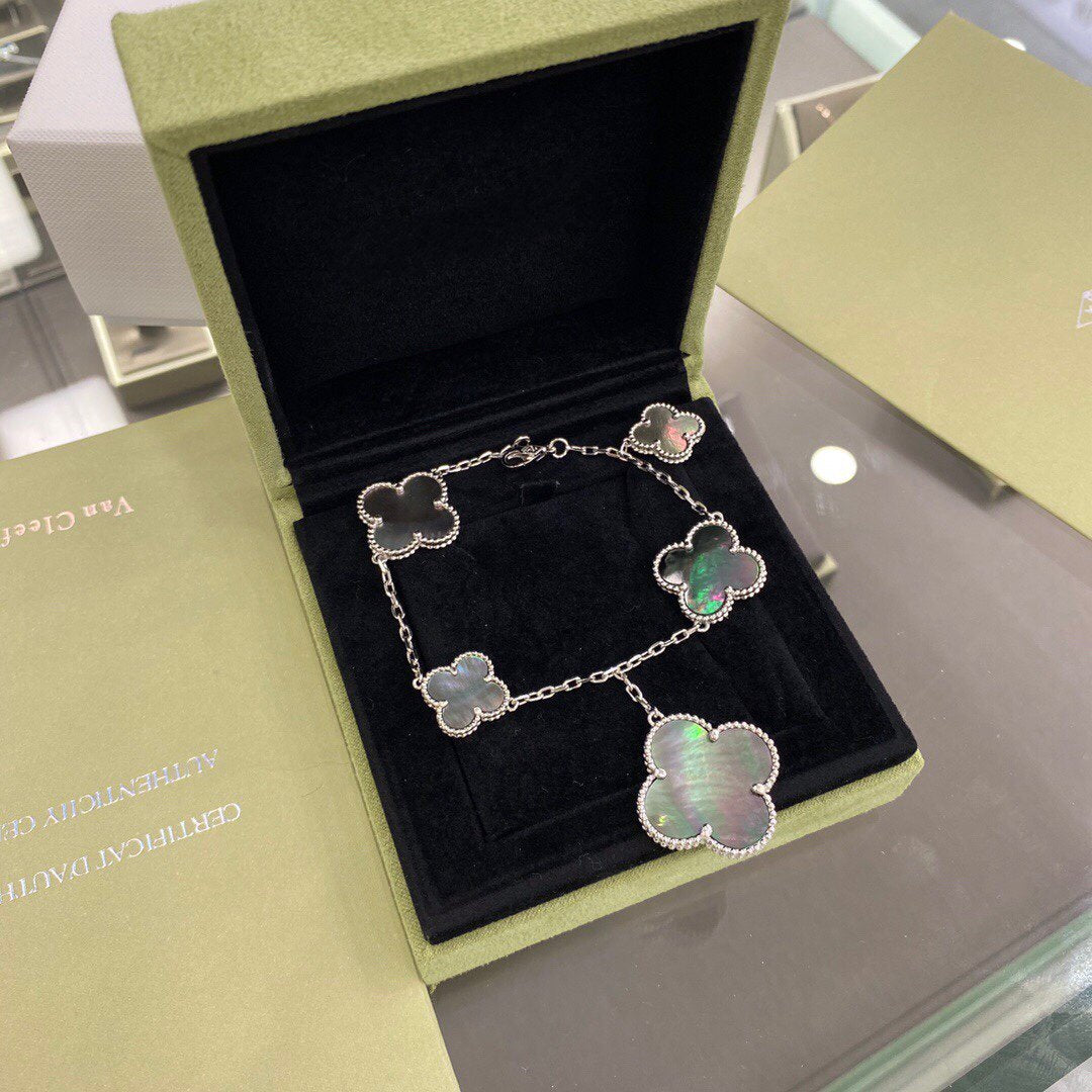 [：Polaidi Jewelry]CLOVER 5 MOTIFS SIVLER DARK MOP BRACELET