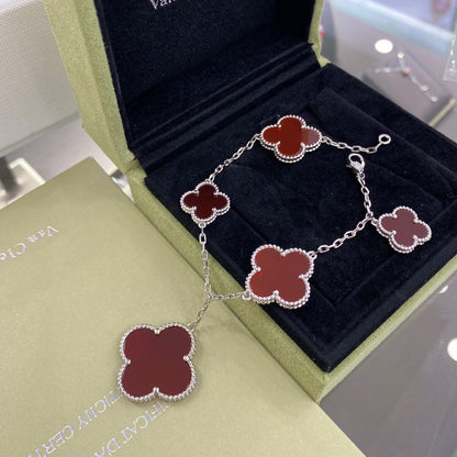 [：Polaidi Jewelry]CLOVER 5 MOTIFS SIVLER CARNELIAN BRACELET