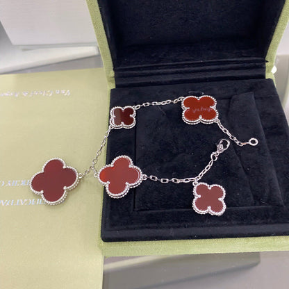 [：Polaidi Jewelry]CLOVER 5 MOTIFS SIVLER CARNELIAN BRACELET