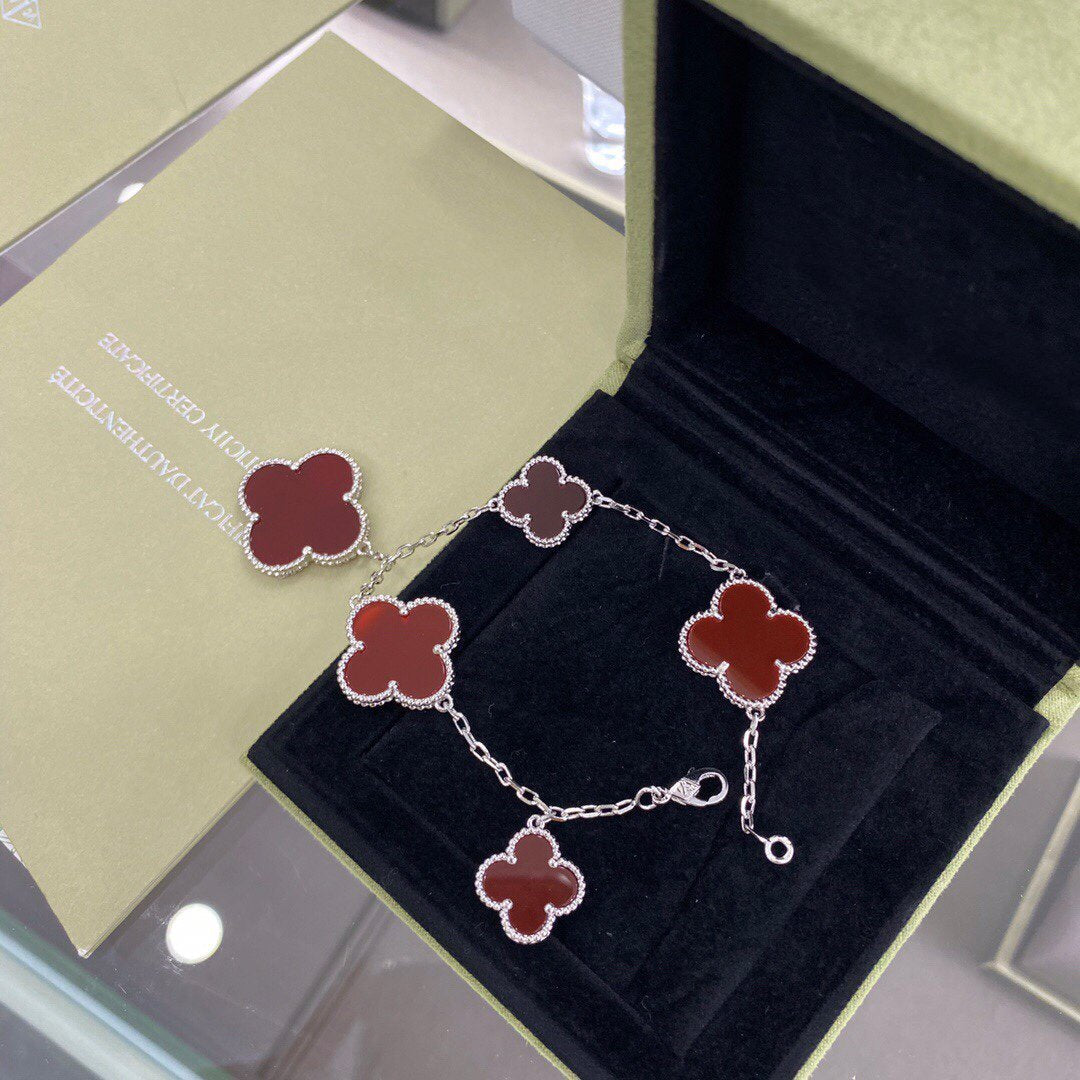 [：Polaidi Jewelry]CLOVER 5 MOTIFS SIVLER CARNELIAN BRACELET