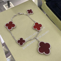 [Perlaura Jewelry ]CLOVER 5 MOTIFS SIVLER CARNELIAN BRACELET