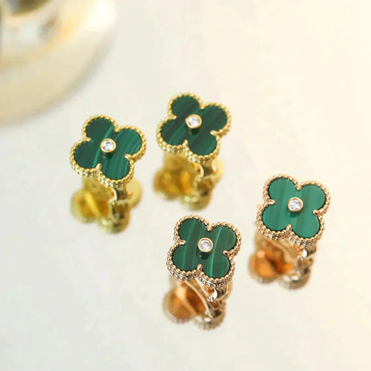 [：Polaidi Jewelry]CLOVER MEDIUM 1 MOTIFS MALACHITE DIAMOND EARRINGS