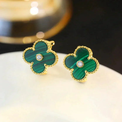 [：Polaidi Jewelry]CLOVER MEDIUM 1モチーフ マラカイト ダイヤモンド ピアス