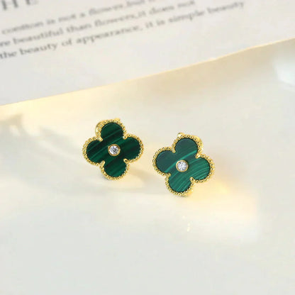 [Polaidi Jewelry]CLOVER MEDIUM 1 MOTIFS MALACHITE DIAMOND EARRINGS