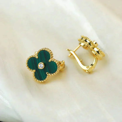 [：Polaidi Jewelry]CLOVER MEDIUM 1モチーフ マラカイト ダイヤモンド ピアス