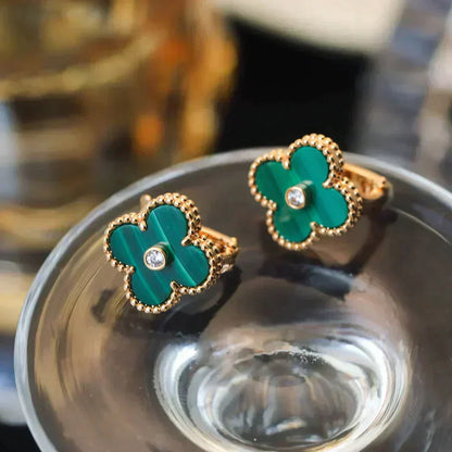 [：Polaidi Jewelry]CLOVER MEDIUM 1モチーフ マラカイト ダイヤモンド ピアス