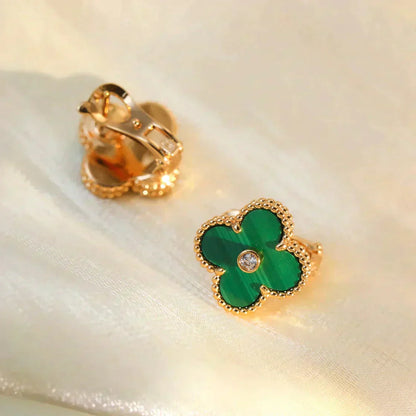[：Polaidi Jewelry]CLOVER MEDIUM 1モチーフ マラカイト ダイヤモンド ピアス