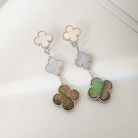 [Perlaura Jewelry ]CLOVER 3 MOTIFS CHALCEDONY DARK MOP SILVER EARRINGS