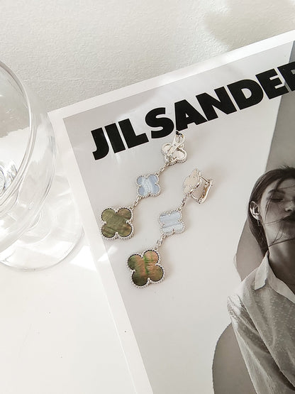 [：Polaidi Jewelry]CLOVER 3 MOTIFS CHALCEDONY DARK MOP SILVER EARRINGS