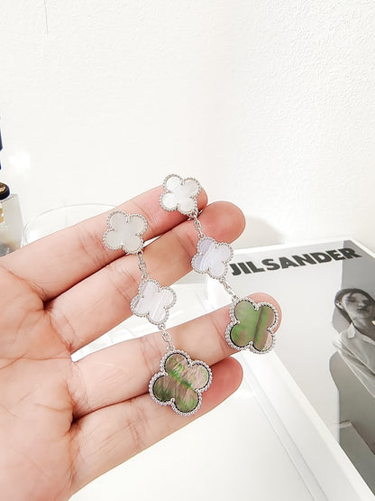 [Polaidi Jewelry]CLOVER 3 MOTIFS CHALCEDONY DARK MOP SILVER EARRINGS