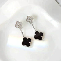 [Perlaura Jewelry ]CLOVER 2 MOTIFS  DIAMOND ONYX EARRINGS SILVER