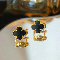 [Perlaura Jewelry ]CLOVER MEDIUM 1 MOTIFS  ONYX STUD EARRINGS