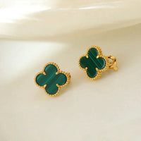 [Perlaura Jewelry ]CLOVER MEDIUM 1 MOTIFS MALACHITE  EARRINGS
