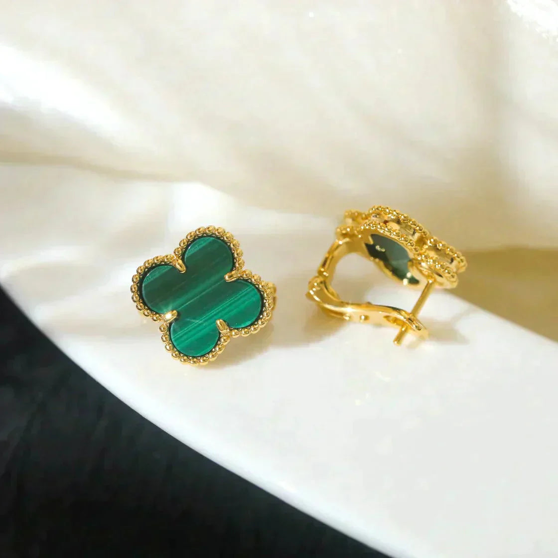[Polaidi Jewelry]CLOVER MEDIUM 1 MOTIFS MALACHITE  EARRINGS
