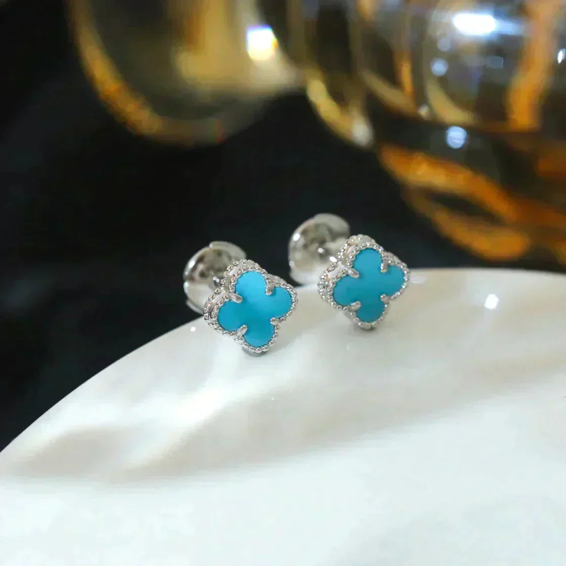 [Polaidi Jewelry]CLOVER MINI 9.5MM ONYX STUD EARRINGS SILVER