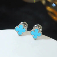 [Perlaura Jewelry ]CLOVER MINI 9.5MM ONYX STUD EARRINGS SILVER