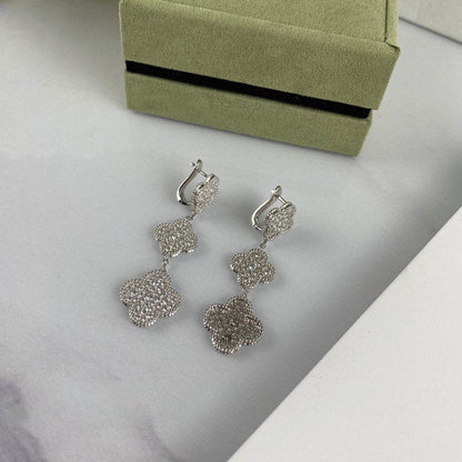 [Polaidi Jewelry]CLOVER 3 MOTIF DIAMOND SILVER DROP EARRINGS