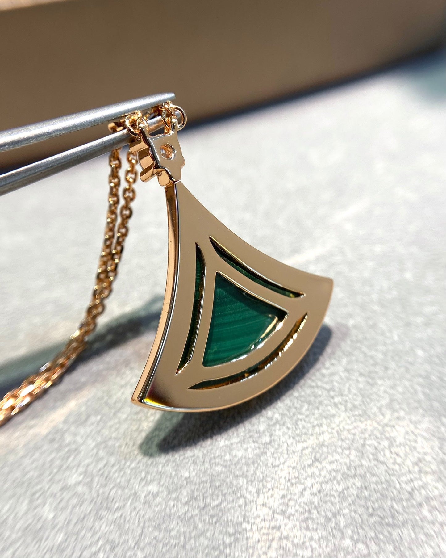 [Polaidi Jewelry]DREAM MALACHITE DIAMOND PAVED PINK GOLD NECKLACE
