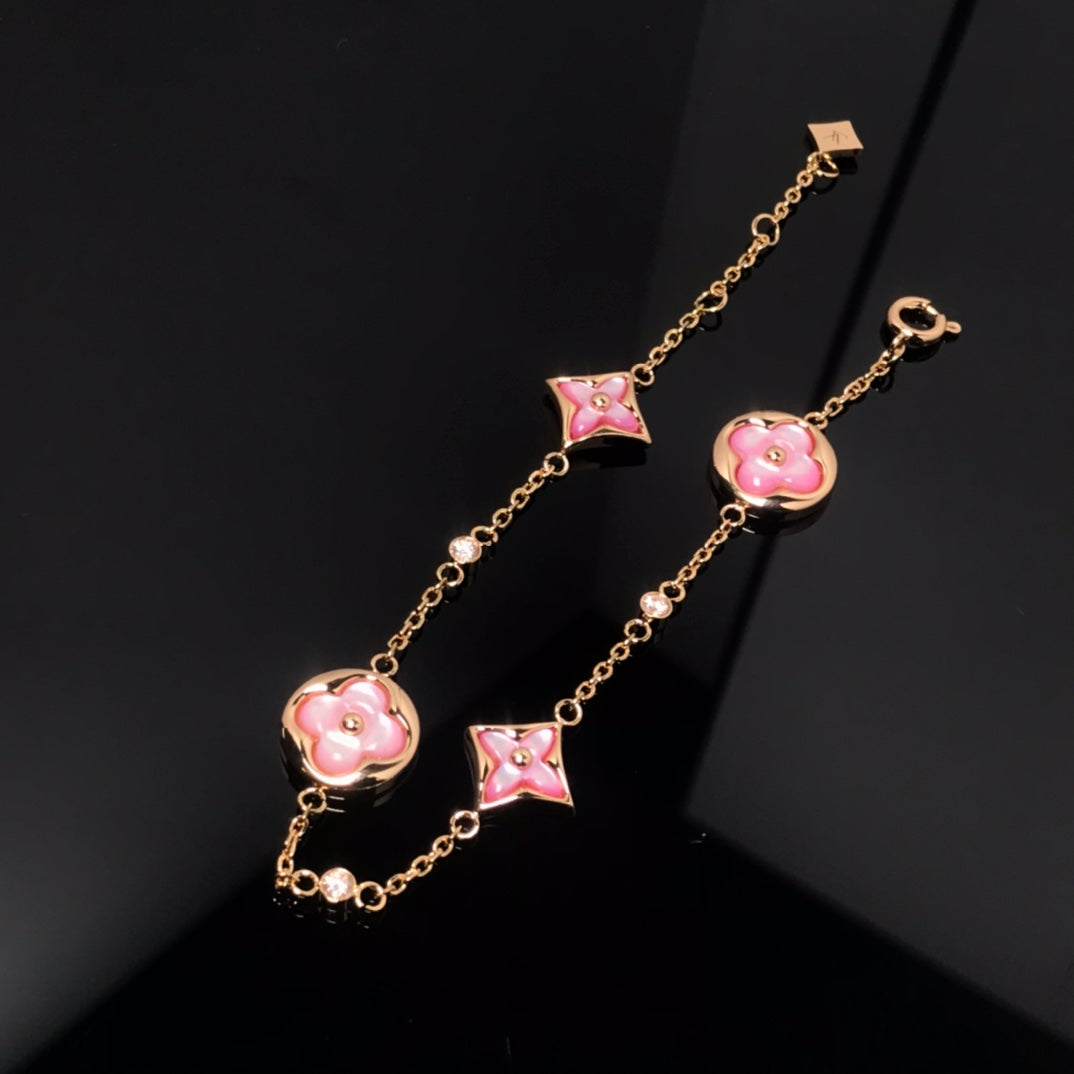 [：Polaidi Jewelry]STAR AND SUN 4 MOTIF PINK MOP PINK GOLD BRACELET