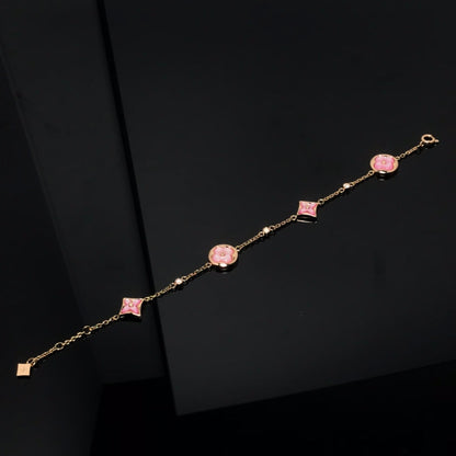 [：Polaidi Jewelry]STAR AND SUN 4 MOTIF PINK MOP PINK GOLD BRACELET