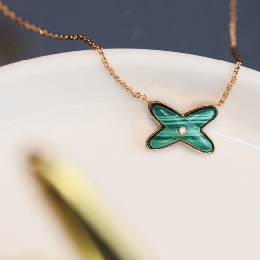 [Polaidi Jewelry]JEUX MALACHITE 1 DIAMOND PINK GOLD NECKLACE