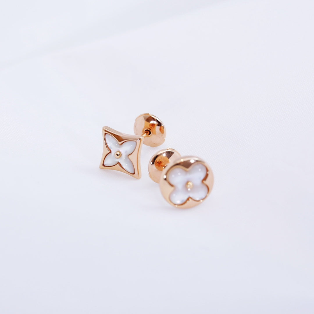 [Polaidi Jewelry]STAR AND SUN PINK GOLD MOP STUD EARRINGS