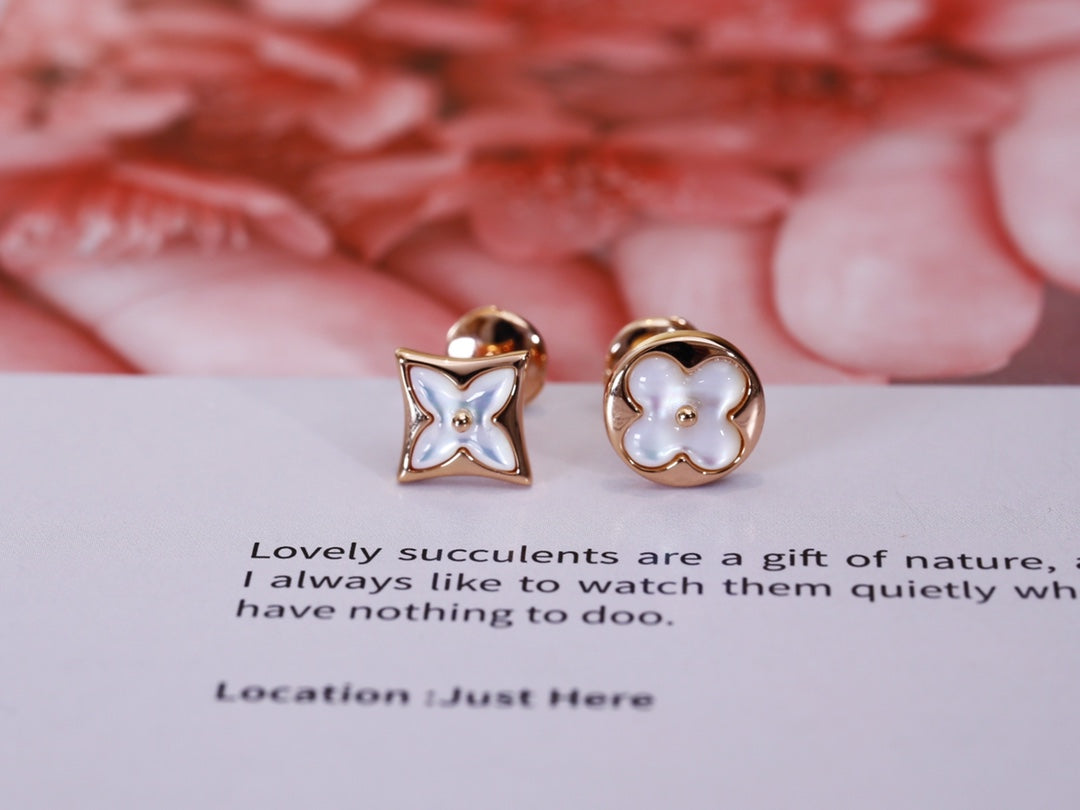 [Polaidi Jewelry]STAR AND SUN PINK GOLD MOP STUD EARRINGS