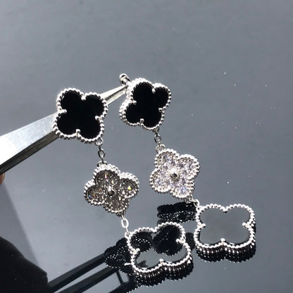 [：Polaidi Jewelry]クローバー 3モチーフ ダイヤモンド オニキス シルバーイヤリング