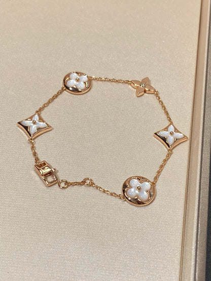 [：Polaidi Jewelry]STAR AND SUN 5 MOTIF MOP PINK GOLD BRACELET
