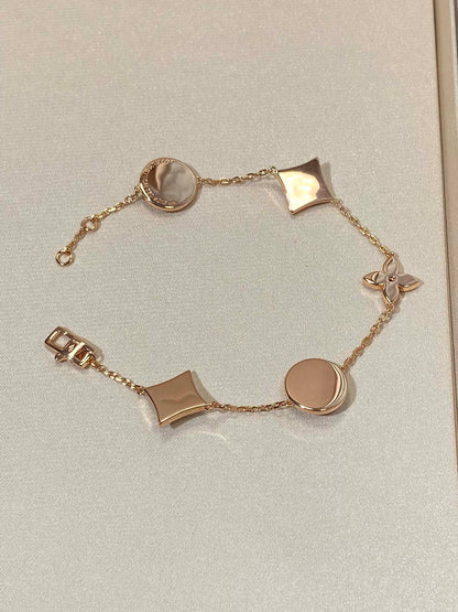 [：Polaidi Jewelry]STAR AND SUN 5 MOTIF MOP PINK GOLD BRACELET