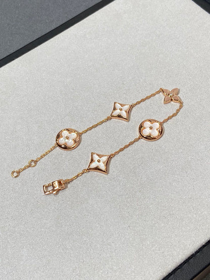 [：Polaidi Jewelry]STAR AND SUN 5 MOTIF MOP PINK GOLD BRACELET