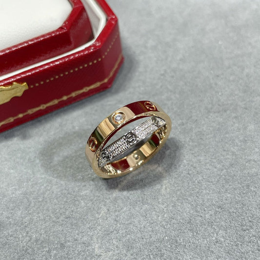 [Polaidi Jewelry]LOVE PINK GOLD SILVER DIAMOND DOUBLE RING