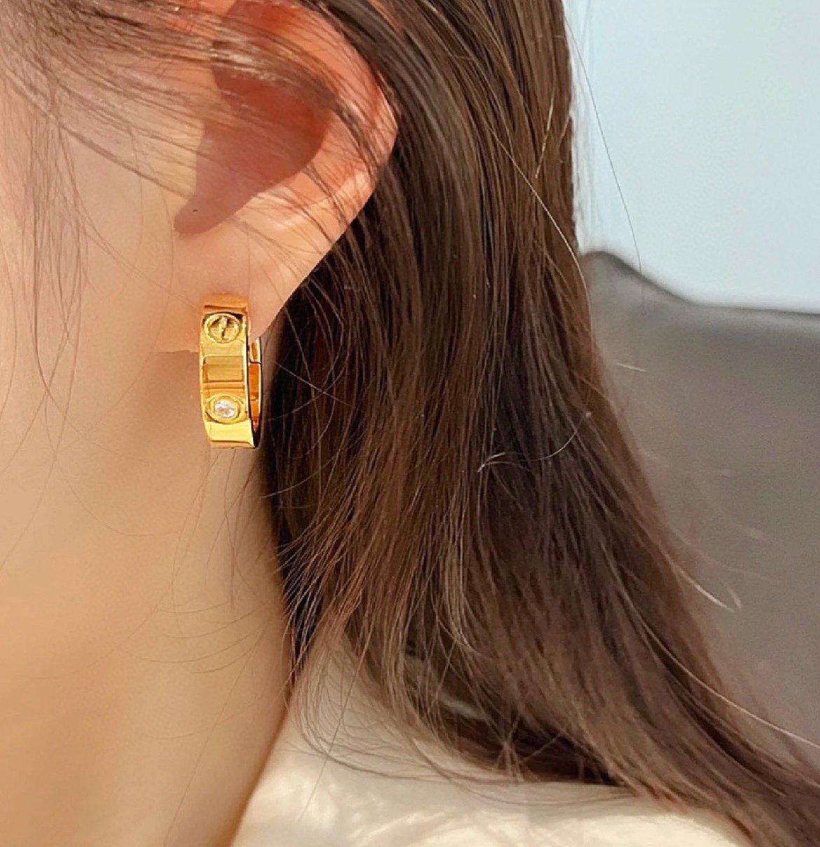 [Polaidi Jewelry]LOVE 5.5MM 1 DIAMOND EARRINGS