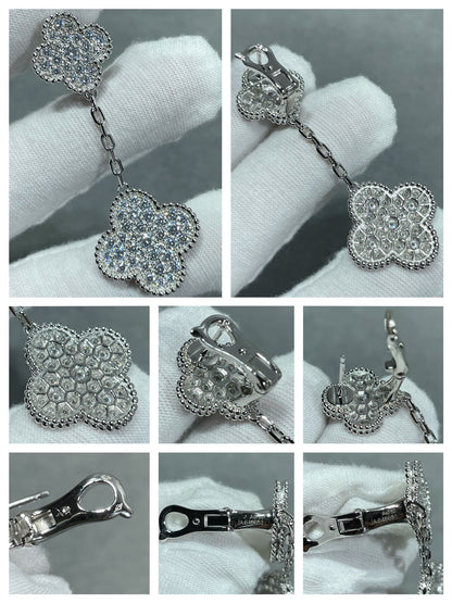 [：Polaidi Jewelry]CLOVER 2 MOTIFS DIAMOND PAVED SILVER EARRINGS