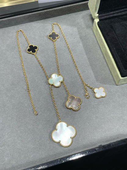 [Polaidi Jewelry]CLOVER 6 MOTIF MOP ONYX GOLD NECKLACE