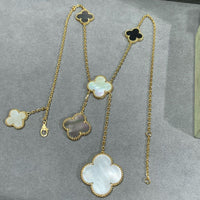 [Perlaura Jewelry ]CLOVER 6 MOTIF MOP ONYX GOLD NECKLACE