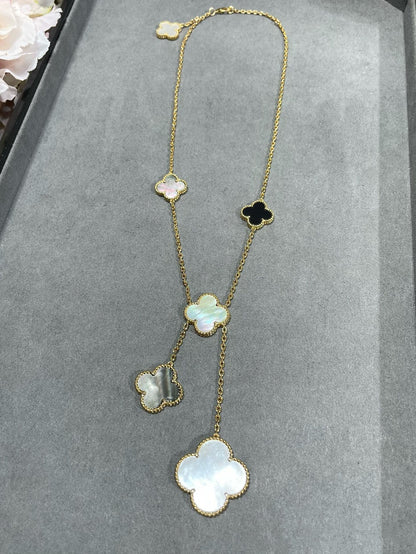 [Polaidi Jewelry]CLOVER 6 MOTIF MOP ONYX GOLD NECKLACE