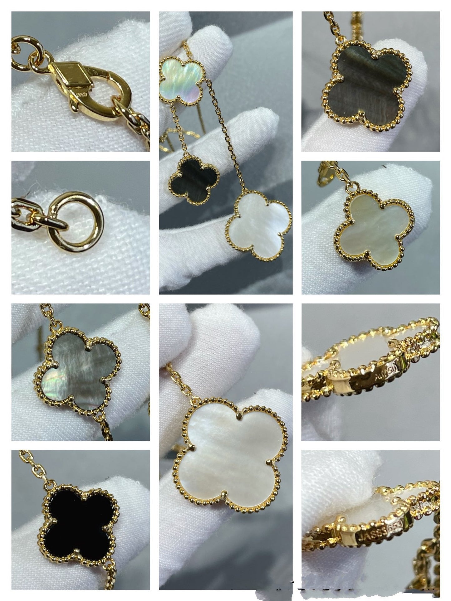 [Polaidi Jewelry]CLOVER 6 MOTIF MOP ONYX GOLD NECKLACE