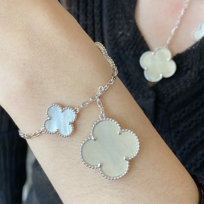 [：Polaidi Jewelry]CLOVER 5 MOTIF WHITE MOP SILVER BRACELET