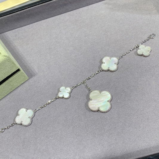 [：Polaidi Jewelry]CLOVER 5 MOTIF WHITE MOP SILVER BRACELET