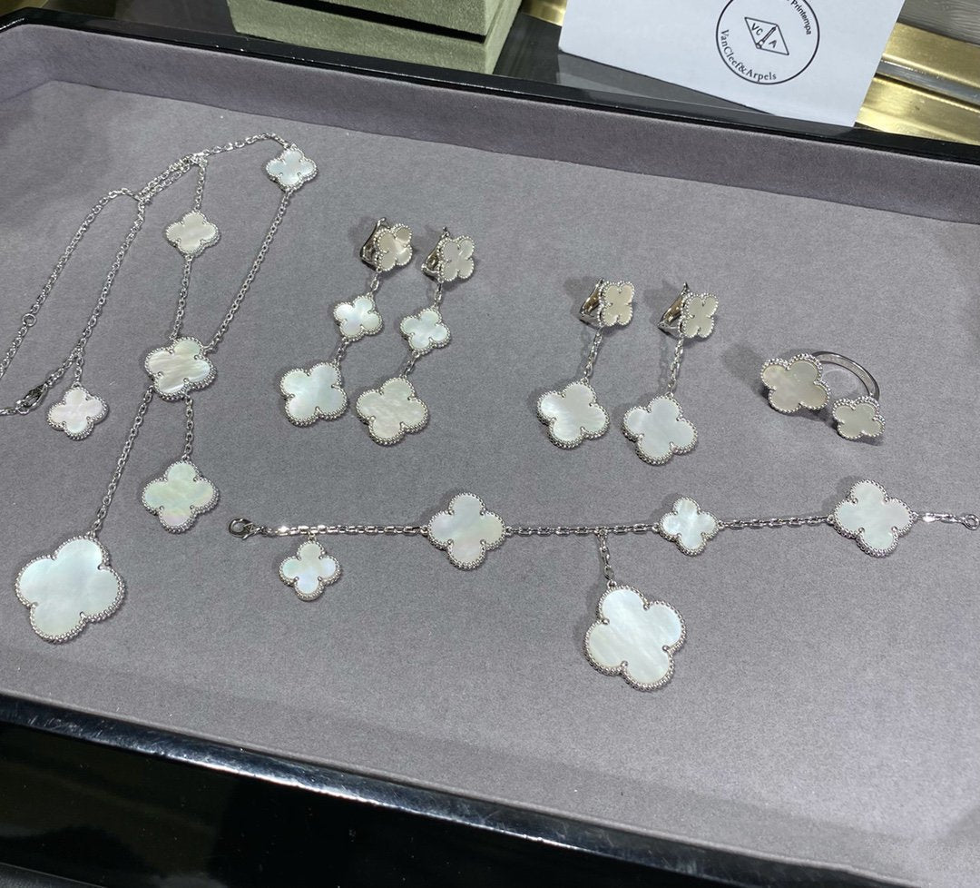 [：Polaidi Jewelry]CLOVER 5 MOTIF WHITE MOP SILVER BRACELET