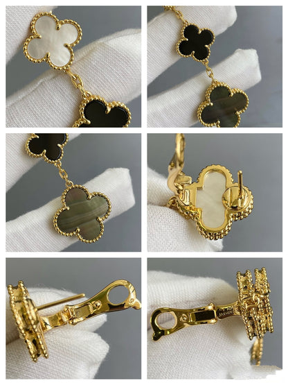 [Polaidi Jewelry]CLOVER 3 MOTIF MOP ONYX DARK MOP PINK GOLD EARRINGS