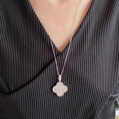 [：Polaidi Jewelry]クローバー 25MM ラージペンダント ダイヤモンドパヴェ ロングネックレス