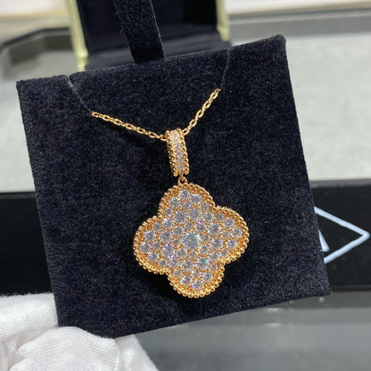 [：Polaidi Jewelry]クローバー 25MM ラージペンダント ダイヤモンドパヴェ ロングネックレス