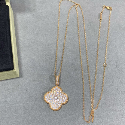 [：Polaidi Jewelry]クローバー 25MM ラージペンダント ダイヤモンドパヴェ ロングネックレス