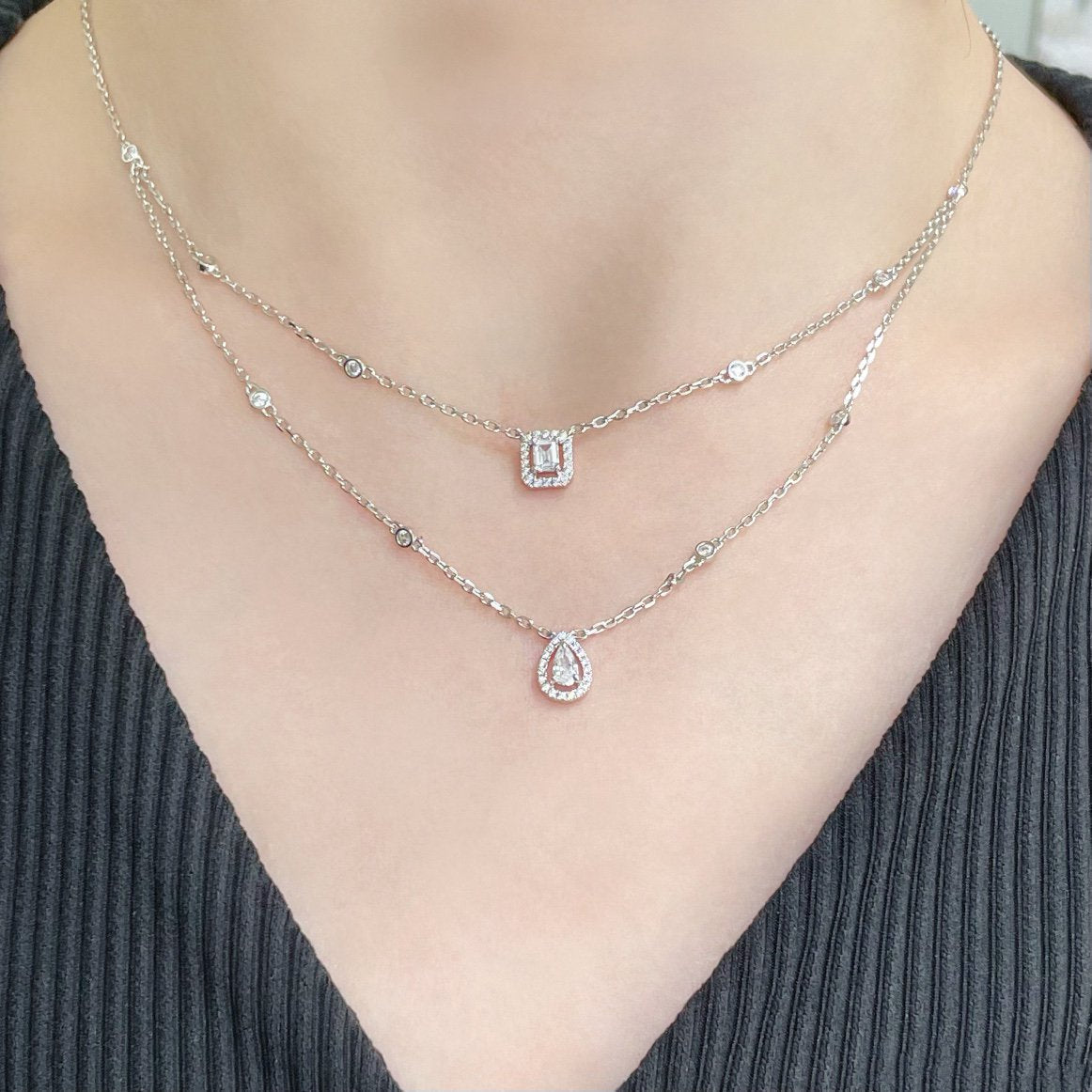 [Polaidi Jewelry]MY TWIN 2 ROW DIAMOND NECKLACE